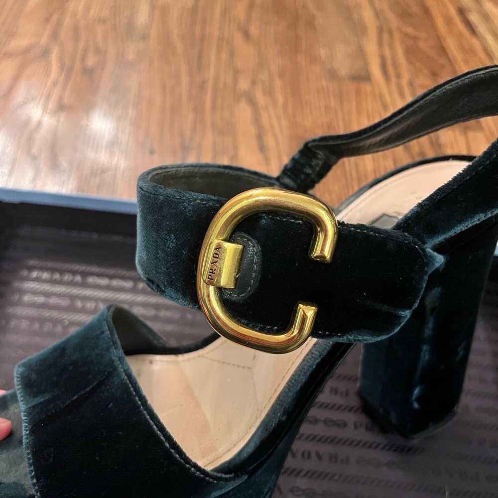 Prada green suede platform shoes